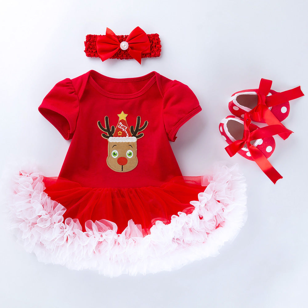 Baby Girl My 1st Christmas Romper Set | Tutu Dress with Headband & Shoes