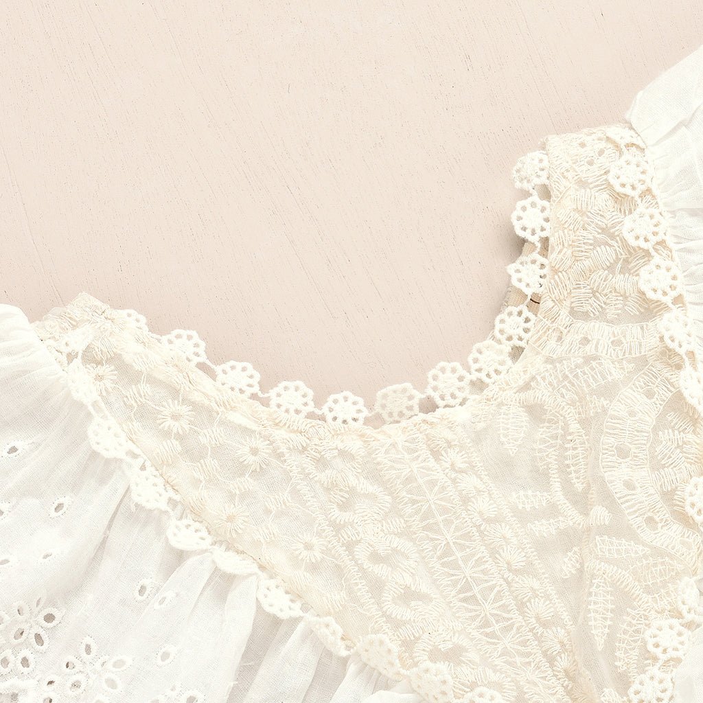 Lace Baby Romper | Beige Floral Jumpsuit for Baby Girls 0–2 Years