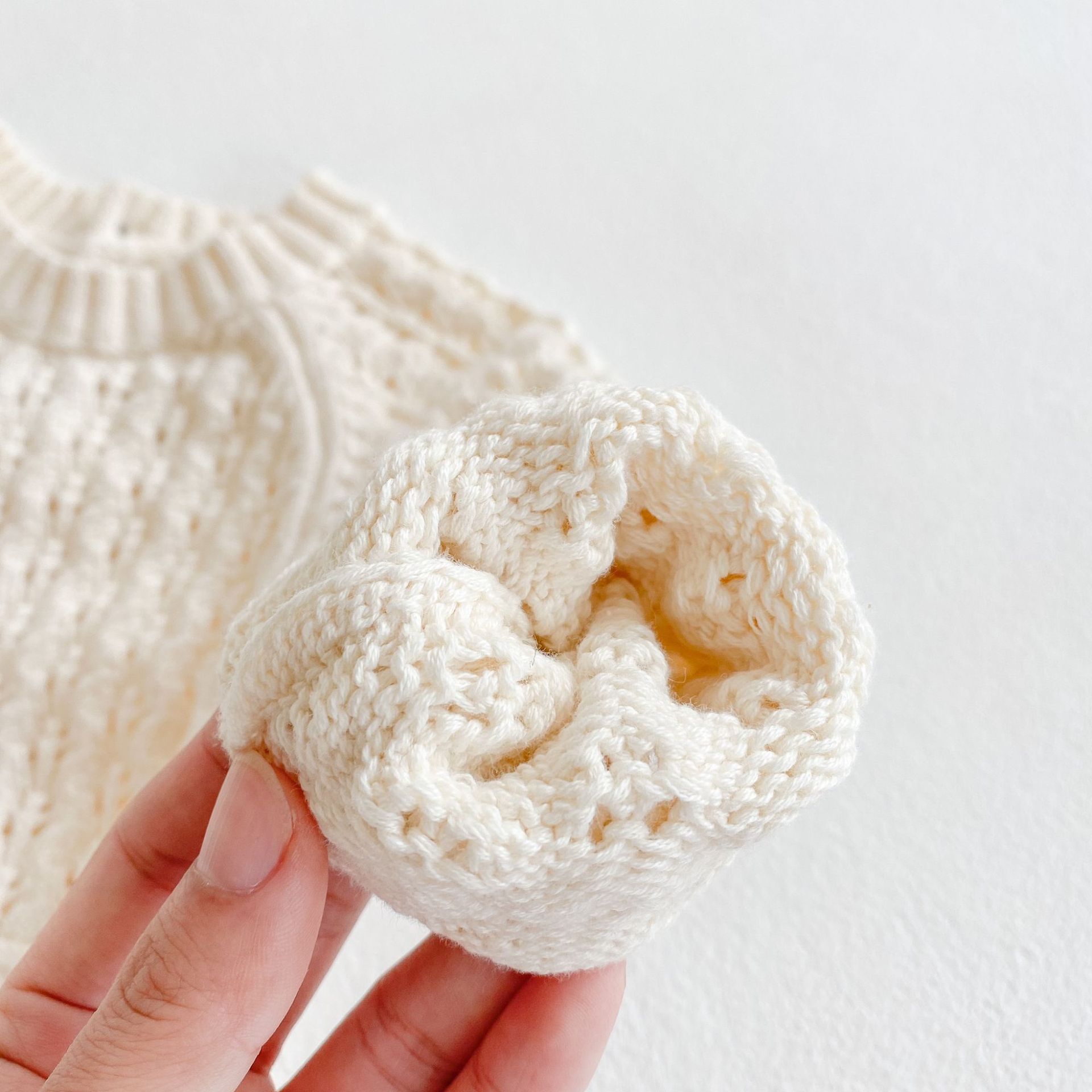 Baby Girl Knitted Romper | Elegant Cream Lace Jumpsuit for 0–2 Years