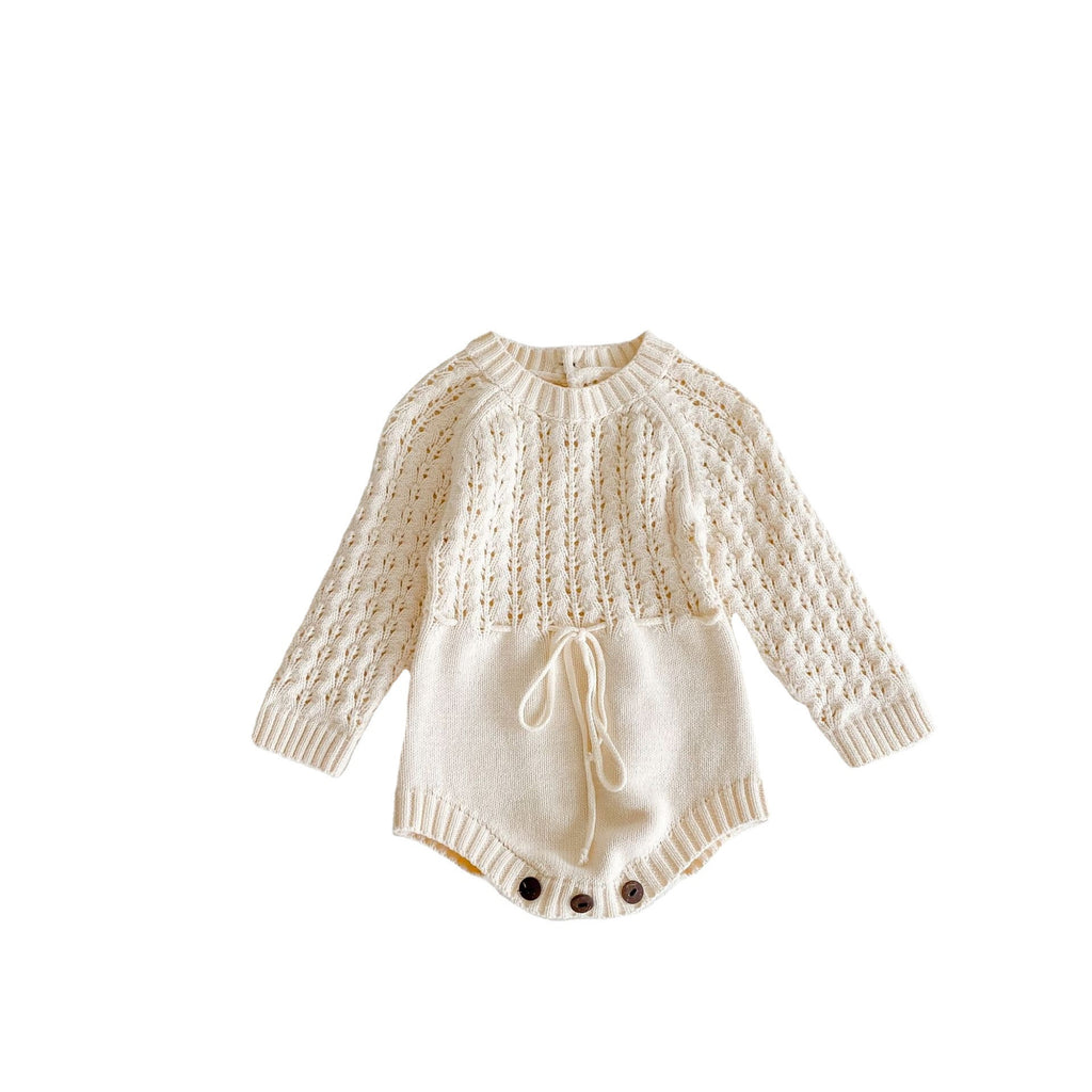Baby Girl Knitted Romper | Elegant Cream Lace Jumpsuit for 0–2 Years