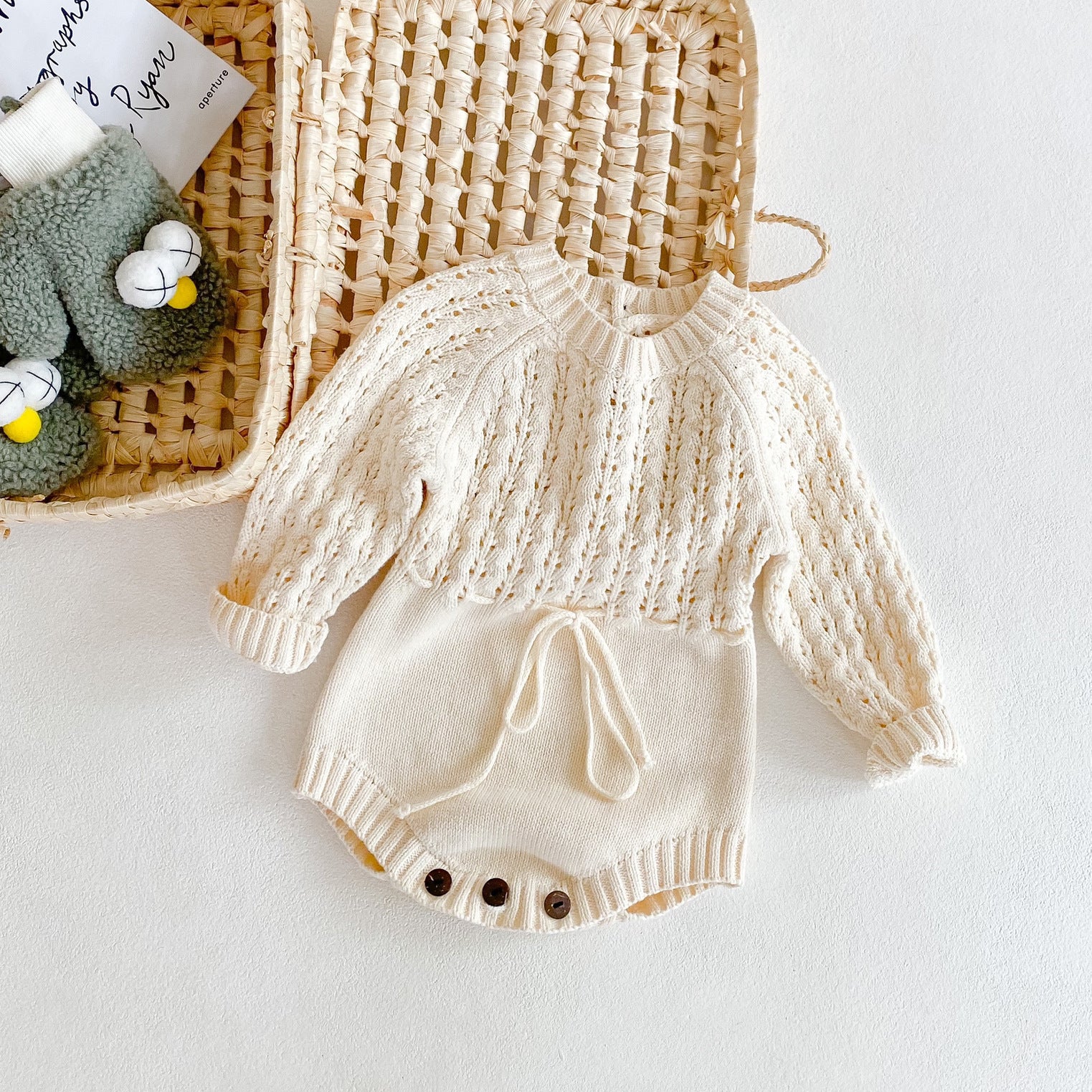 Baby Girl Knitted Romper | Elegant Cream Lace Jumpsuit for 0–2 Years