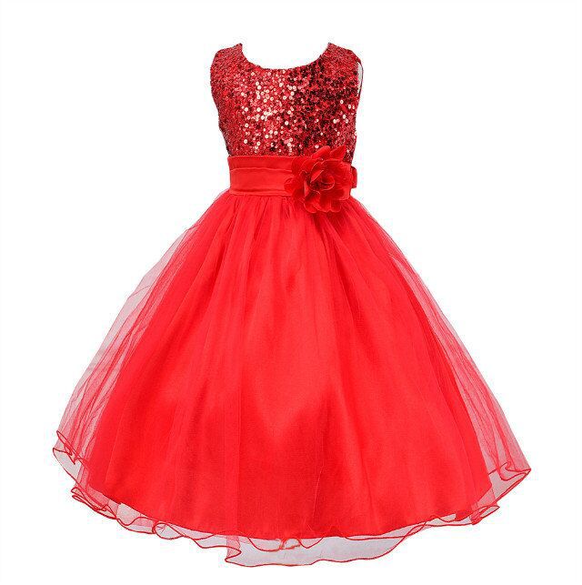 Girls Sequin Princess Dress | Flower Girl Wedding & Party Tulle Ball Gown