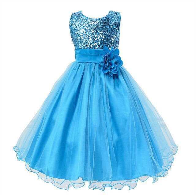 Girls Sequin Princess Dress | Flower Girl Wedding & Party Tulle Ball Gown