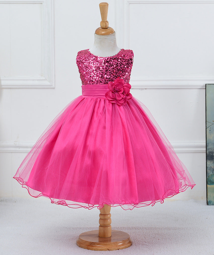 Girls Sequin Princess Dress | Flower Girl Wedding & Party Tulle Ball Gown