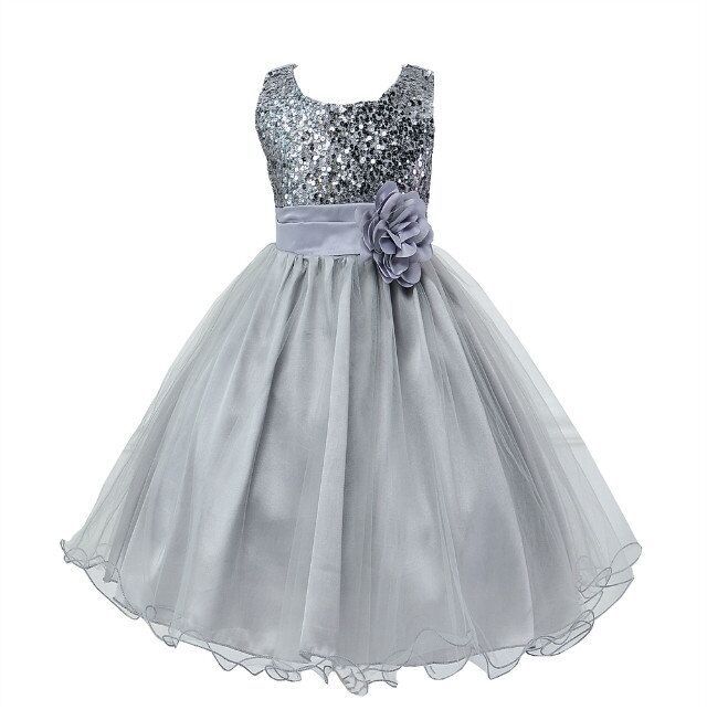 Girls Sequin Princess Dress | Flower Girl Wedding & Party Tulle Ball Gown