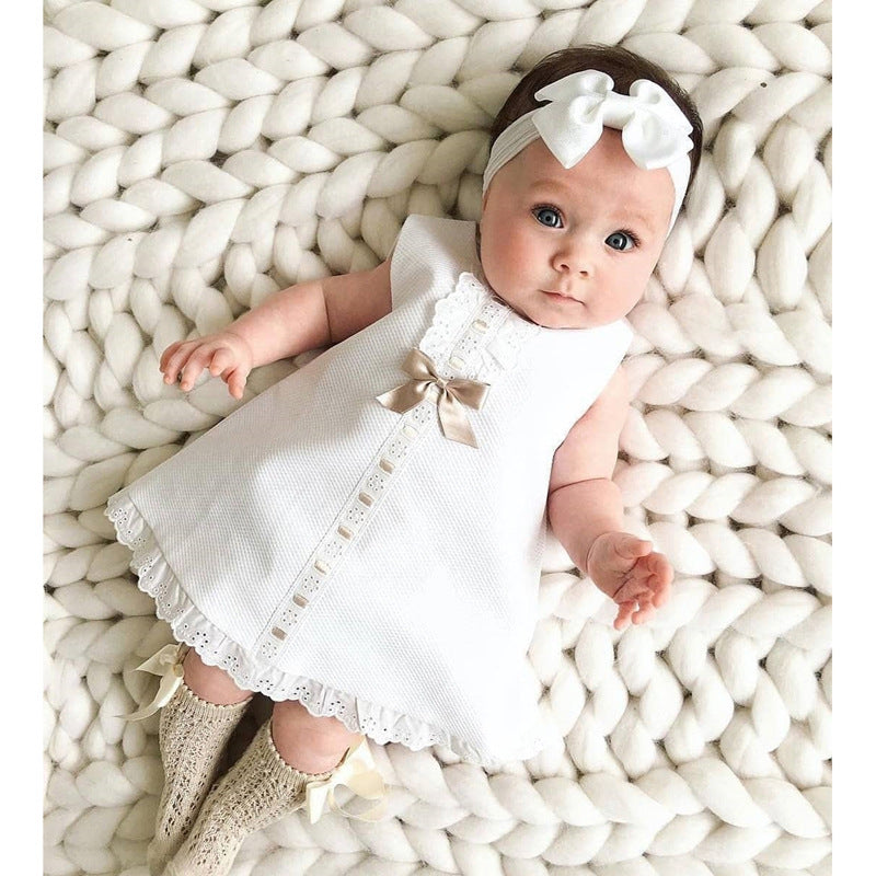 Baby Girl Lace Dress Set | Elegant Christening Gown with Bow Headband