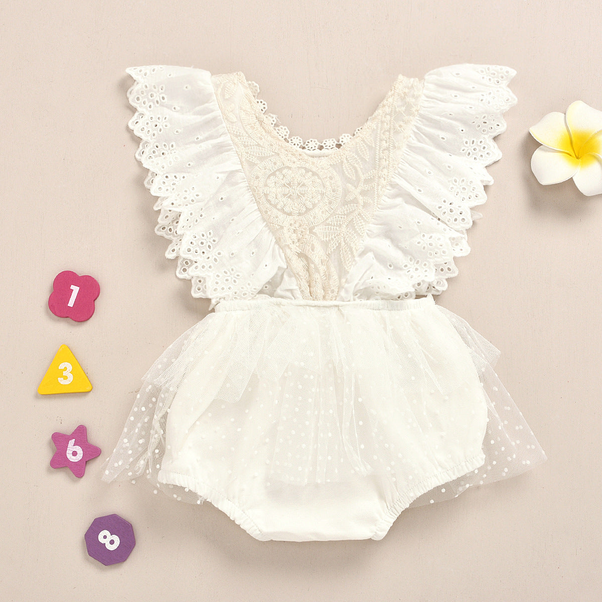 Lace Baby Romper | Beige Floral Jumpsuit for Baby Girls 0–2 Years