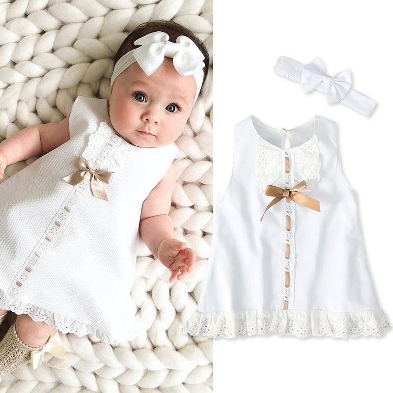Baby Girl Lace Dress Set | Elegant Christening Gown with Bow Headband