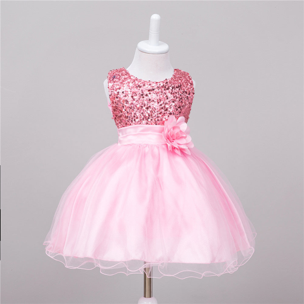 Girls Sequin Princess Dress | Flower Girl Wedding & Party Tulle Ball Gown