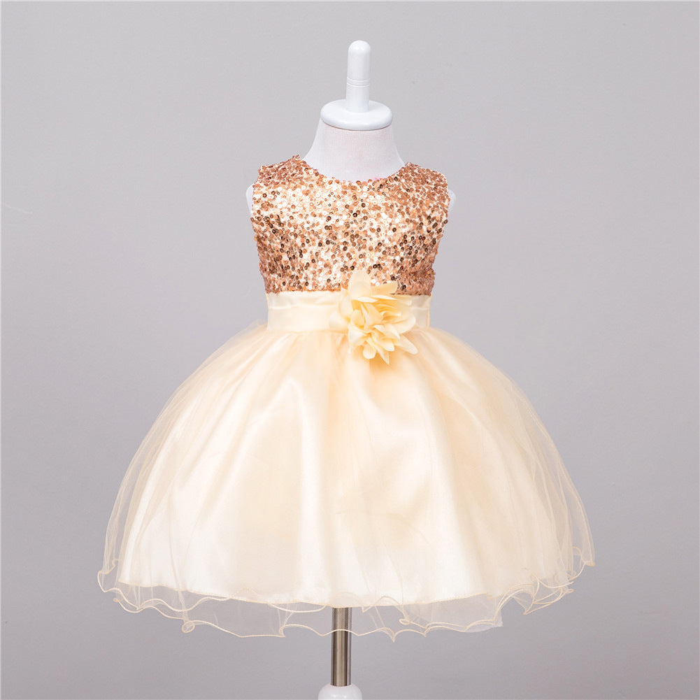 Girls Sequin Princess Dress | Flower Girl Wedding & Party Tulle Ball Gown
