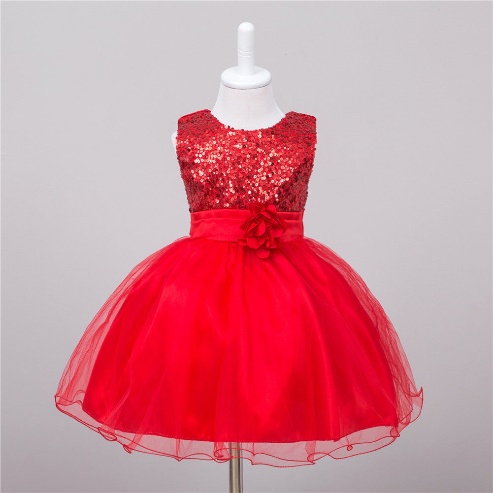 Girls Sequin Princess Dress | Flower Girl Wedding & Party Tulle Ball Gown