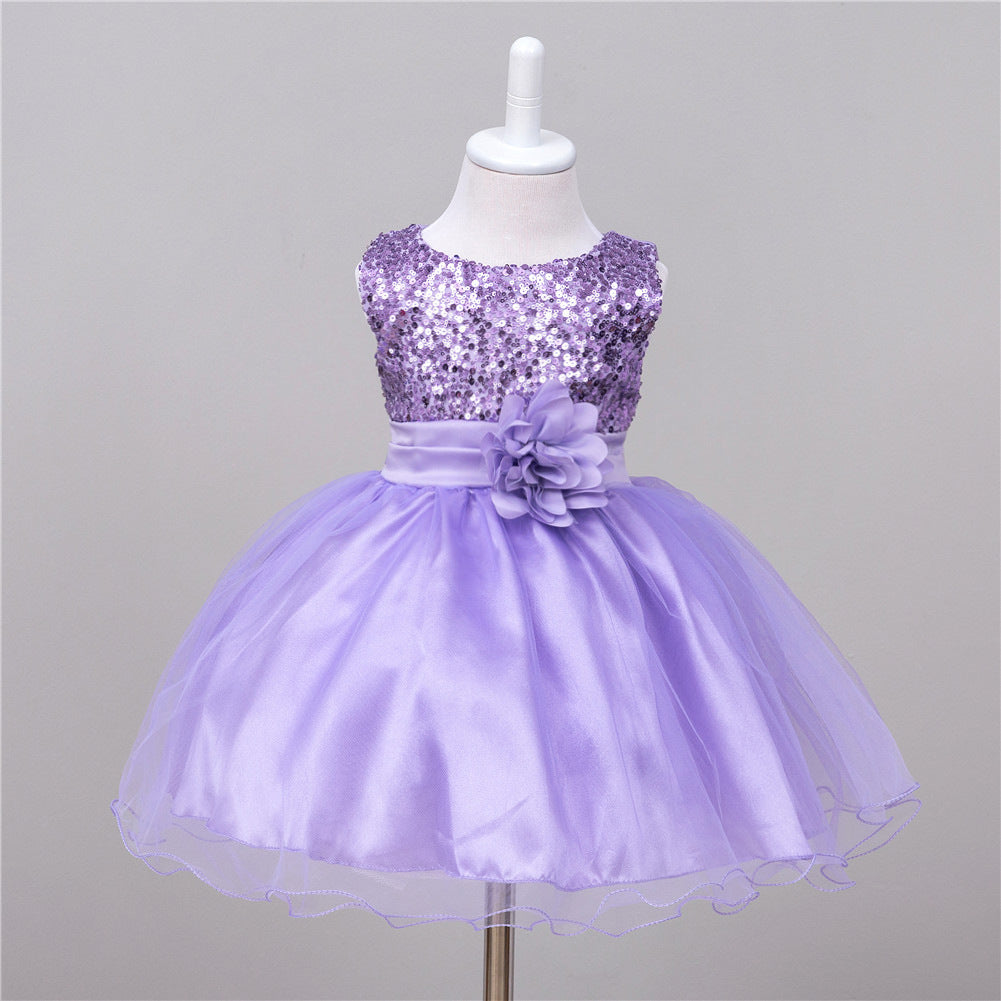 Girls Sequin Princess Dress | Flower Girl Wedding & Party Tulle Ball Gown