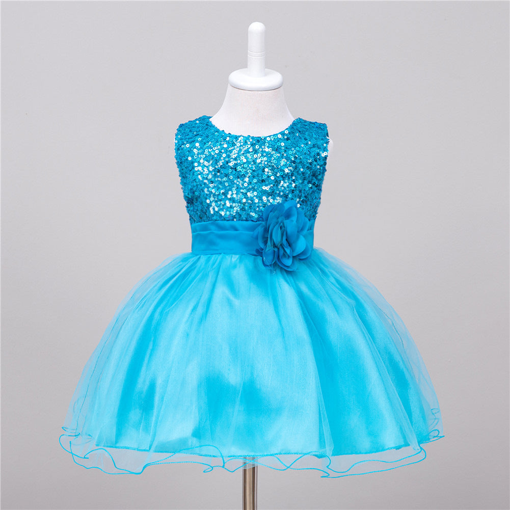Girls Sequin Princess Dress | Flower Girl Wedding & Party Tulle Ball Gown