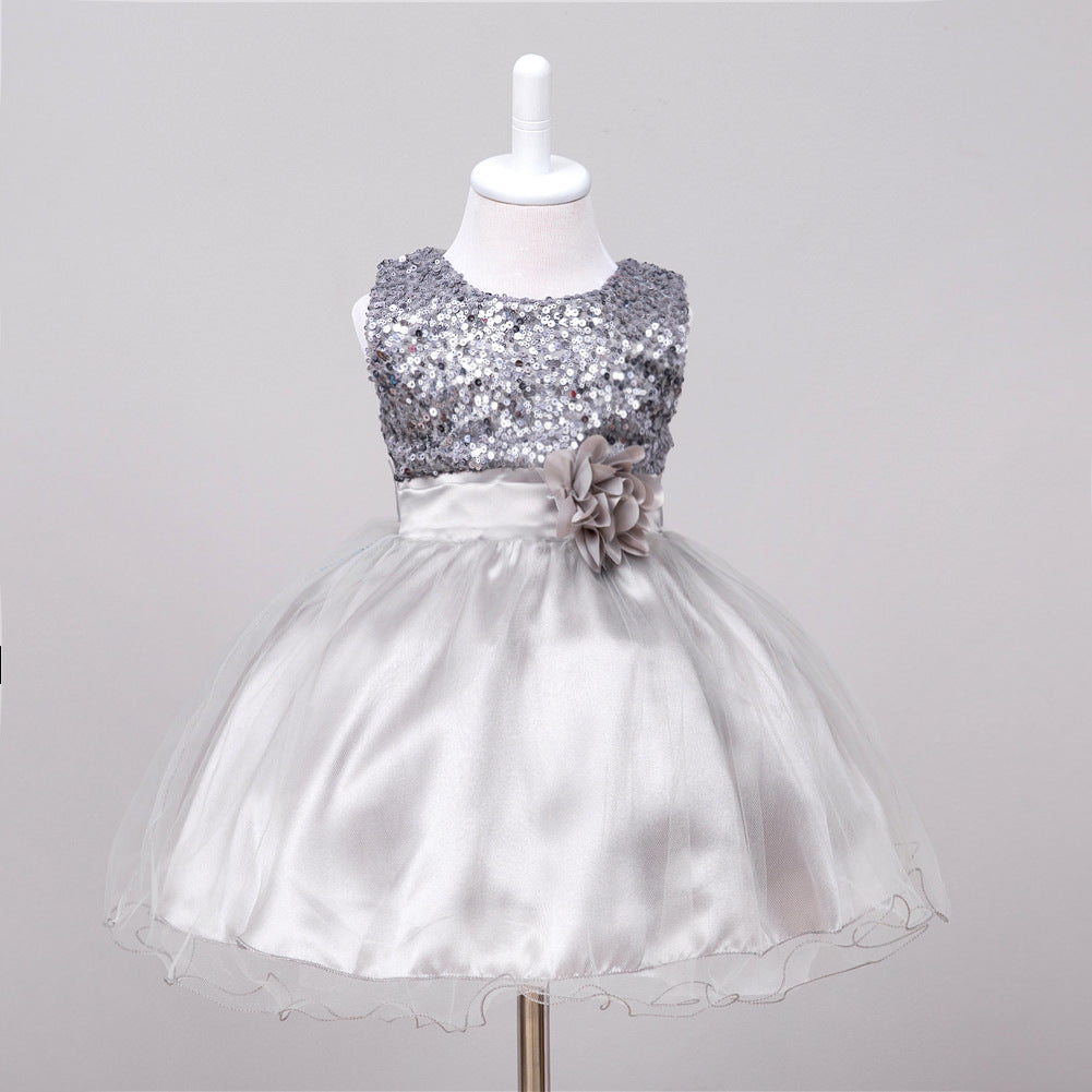 Girls Sequin Princess Dress | Flower Girl Wedding & Party Tulle Ball Gown