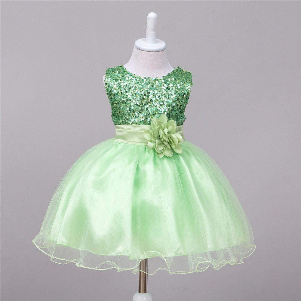 Girls Sequin Princess Dress | Flower Girl Wedding & Party Tulle Ball Gown