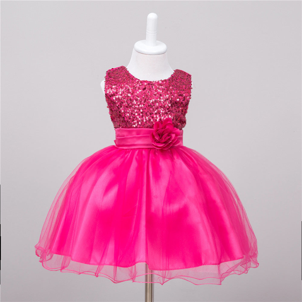 Girls Sequin Princess Dress | Flower Girl Wedding & Party Tulle Ball Gown