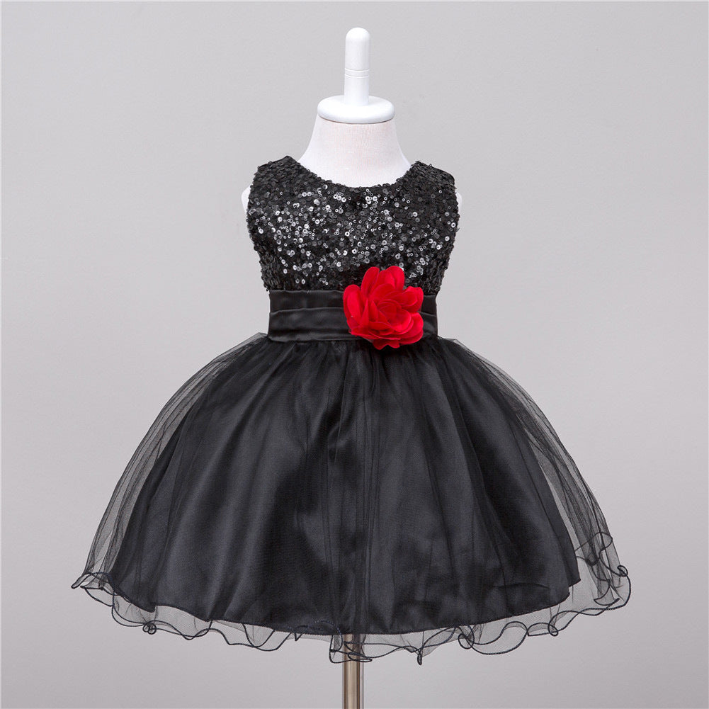 Girls Sequin Princess Dress | Flower Girl Wedding & Party Tulle Ball Gown