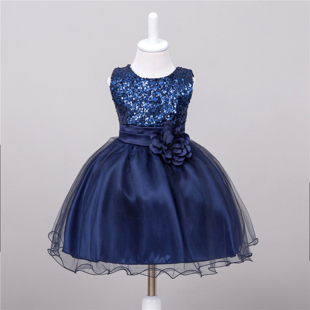 Girls Sequin Princess Dress | Flower Girl Wedding & Party Tulle Ball Gown