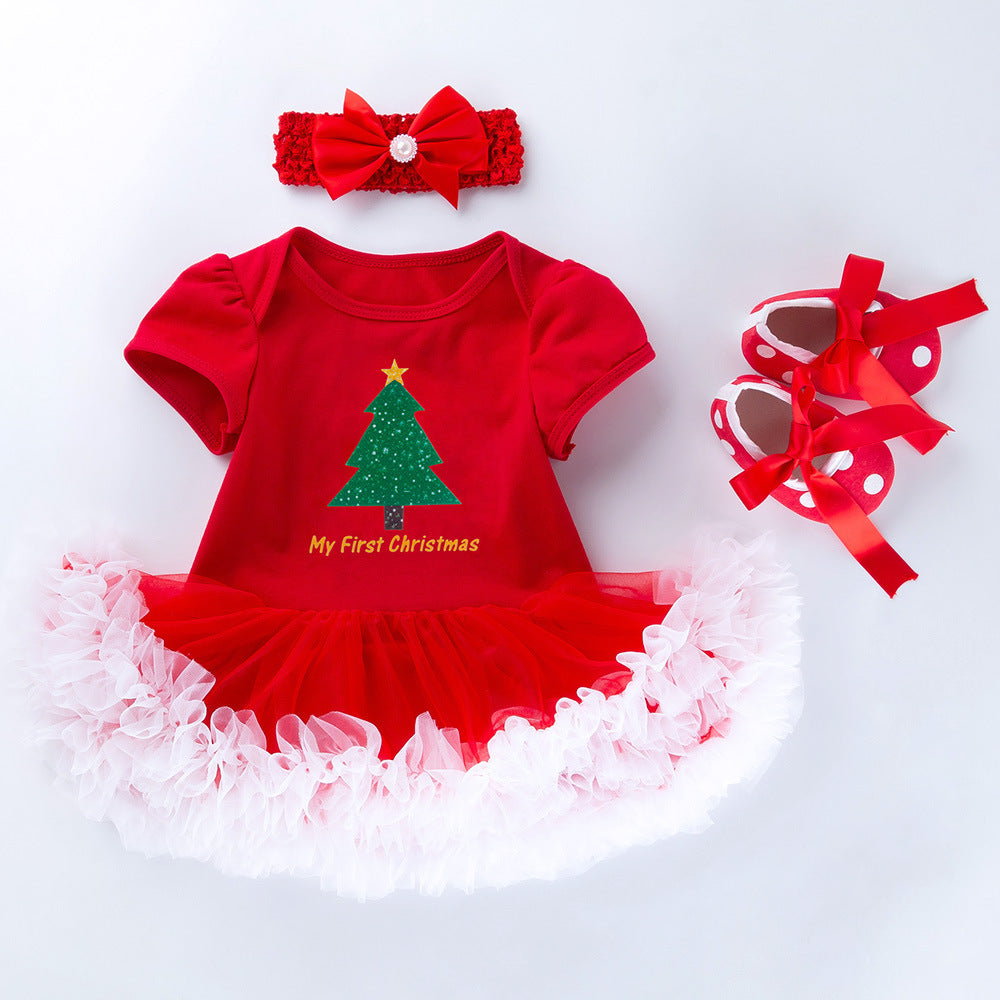Baby Girl My 1st Christmas Romper Set | Tutu Dress with Headband & Shoes