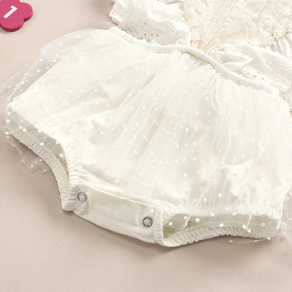 Lace Baby Romper | Beige Floral Jumpsuit for Baby Girls 0–2 Years