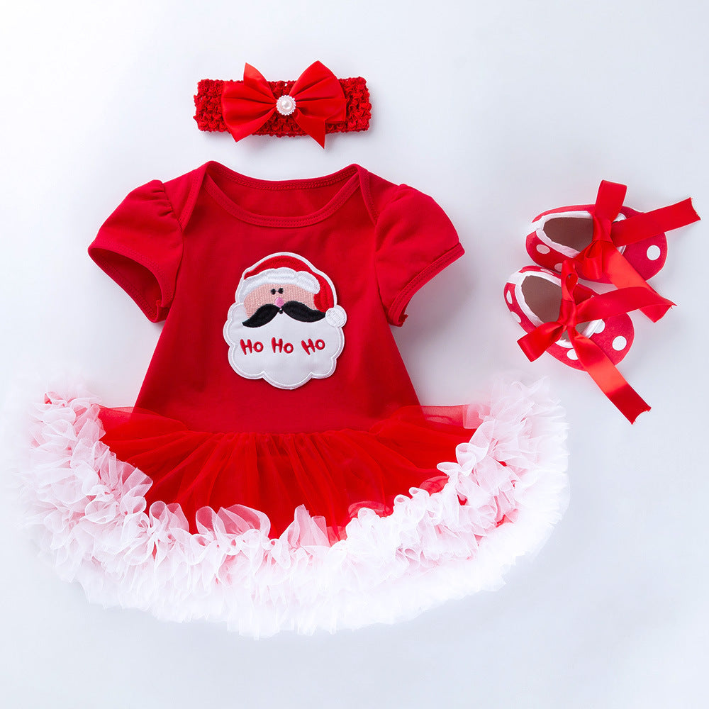 Baby Girl My 1st Christmas Romper Set | Tutu Dress with Headband & Shoes