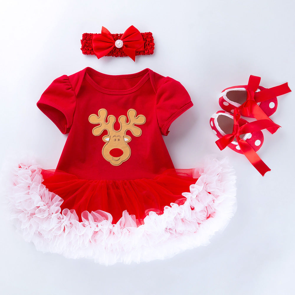 Baby Girl My 1st Christmas Romper Set | Tutu Dress with Headband & Shoes